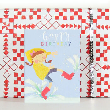 Mini Glittery Puddle Jumping Birthday Card, 3 of 4