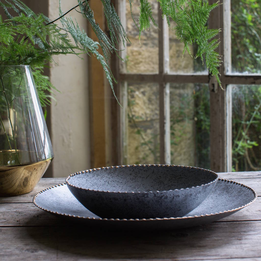gold edged metal bowl and plate set by the forest & co ...