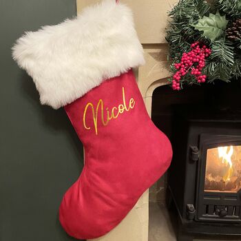 Xmas Stockings / Sacks Personalise With Name Faux Suede, 5 of 5