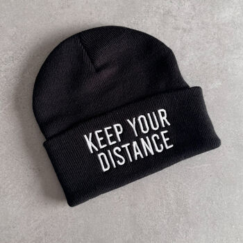 Keep Your Distance Embroidered Beanie Hat – Singles' Day Gift, 6 of 6