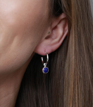 Sterling Silver Birthstone Gemstone Hoop Earrings, 3 of 10