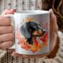 Personalised Dog Mug Black And Tan Dachshund In An Autumn Wreath, thumbnail 1 of 2