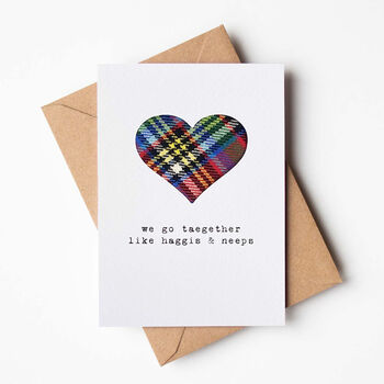 We Go Taegether Scottish Love Card With Real Tartan, 2 of 6