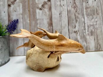 Hand Carved Wooden Dolphin Family Sculpture Ornament, 3 of 10