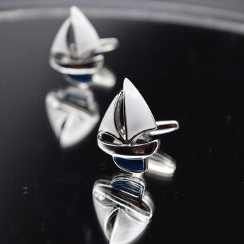 Sailboat Silver Cufflinks Gift For Men 316 L Stainless Steel Nautical Accessory, 4 of 6