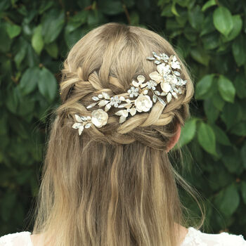 Silver Or Gold Plated Floral Bridal Hair Clip, 9 of 10