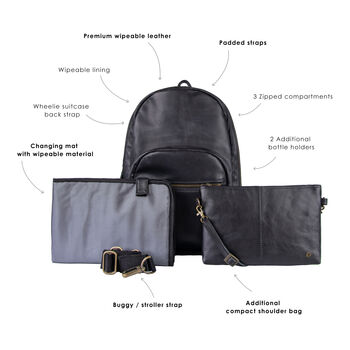 Personalised Black Leather Changing Bag For Parents, 4 of 9