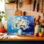 Sunlit Daisies In Blue Textured Glass Chopping Board, thumbnail 4 of 8