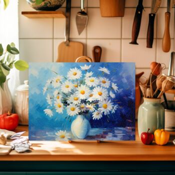 Sunlit Daisies In Blue Textured Glass Chopping Board, 4 of 8