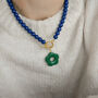 Navy Bead And Forest Green Flower Toggle Necklace, thumbnail 2 of 5