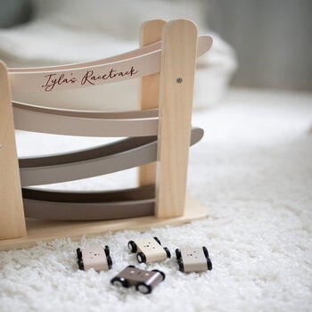 Personalised Wooden Natural Car Roller Toy With Cars, 5 of 6