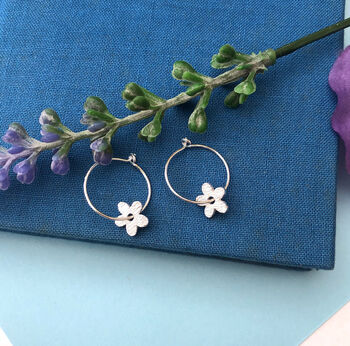 Thank You Teacher Sterling Silver Mini Textured Flower Hoop Earrings, 10 of 12