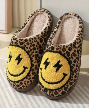 Women's Leopard Print Slippers With Happy Face Design, 4 of 4