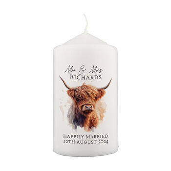 Personalised Highland Cow Wedding Candle, 2 of 3
