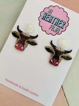Cow Glitter Resin Earrings / Farm Animal Gift / Cute Statement Jewellery / Country Girl Accessories, 2 of 5
