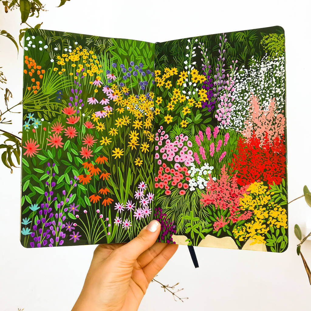 Blossoming Flower Garden Illustrated Art Print By LizzieMay Design