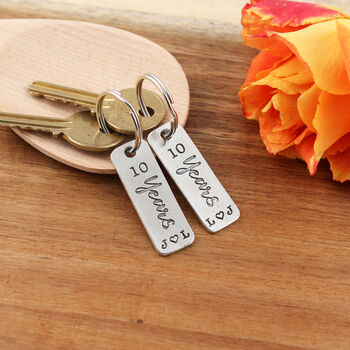 10th Anniversary Couples Pair Personalised Keyrings, 6 of 6