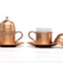 Turkish Copper Coffee Cup Set With Plates And Lids – Handmade Six Piece Gift For Two, thumbnail 6 of 9