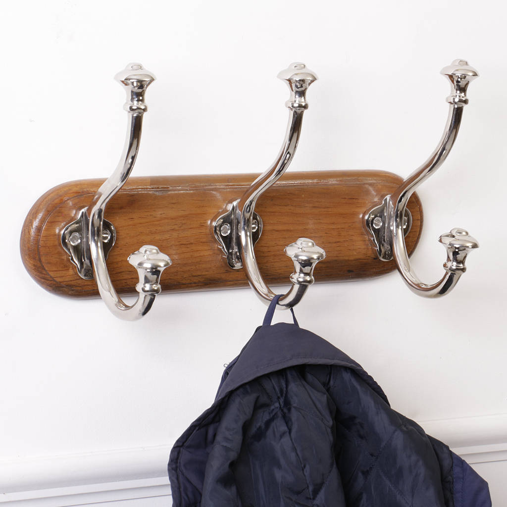 gents nickel and wood wall hook board by dibor