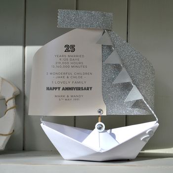 25th Silver Wedding Anniversary Paper Boat Card, 5 of 12