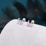 Sterling Silver Rose Pink Cz Marquise Leaf Duo Barbell Earrings, thumbnail 8 of 12