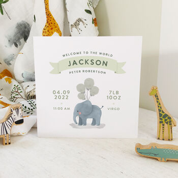 Safari Birth Details Balloons Newborn Card Blue, 8 of 8