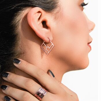 Art Deco Square Geometric Gold Hoop Earrings, 4 of 8