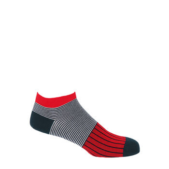 Oxford Stripe Scarlet And Classic Red Men's Trainer Socks, 6 of 11