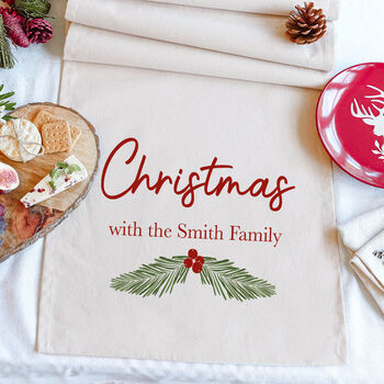 Christmas Holly Personalised Family Table Runner, 4 of 6