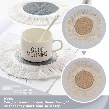 Pack Of Six Round Macrame Anti Slip Cup Pad, 5 of 12