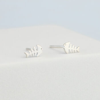 Sterling Silver Fish Bone Stud Earrings, 3 of 4