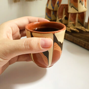 Set Of Stoneware Espresso Cups In Beige And Black, 5 of 5