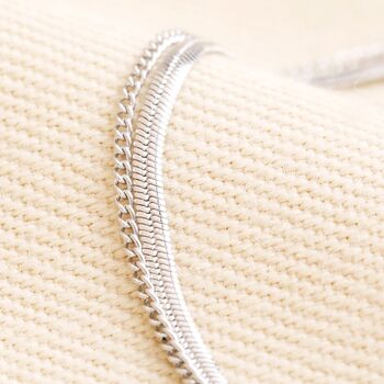 Stainless Steel Layered Snake And Curb Chain Bracelet, 3 of 5