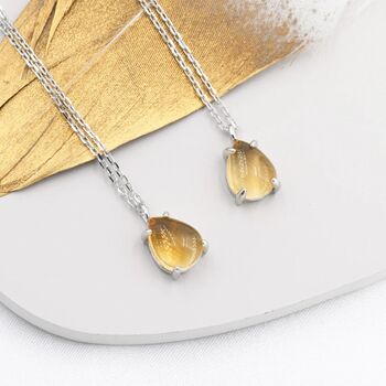 Genuine Yellow Citrine Droplet Necklace Sterling Silver, 5 of 11
