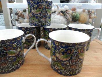 Set Of Six Palace Mugs In William Morris Black Strawberry Thief Design, 7 of 10
