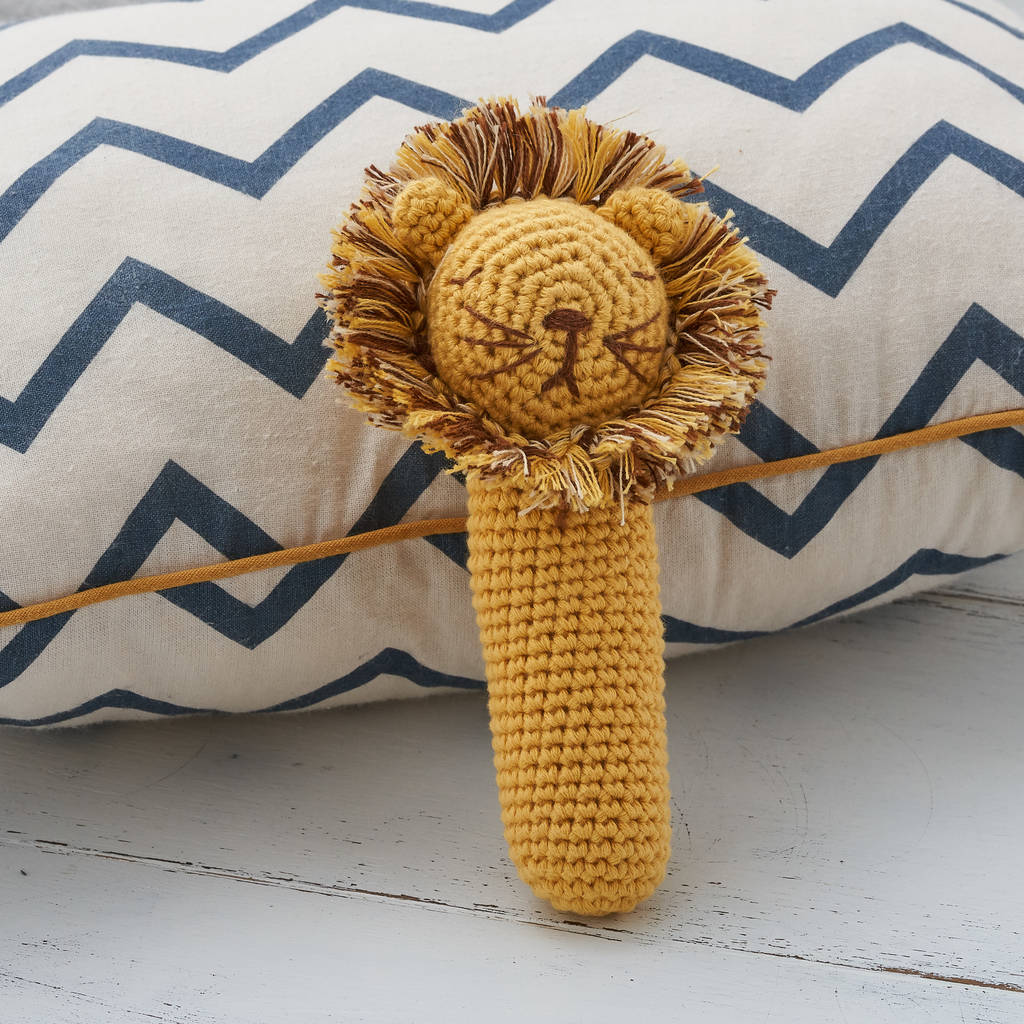hand crochet lion baby rattle by albetta