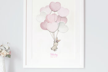 Personalised Girl's Pink Heart Balloon Bunch Print, 3 of 9