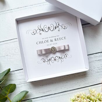 Handmade And Personalised Wedding Card With Crystal Embelishment Any Colour Ribbon, 7 of 12
