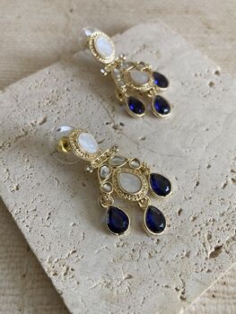 Blue Gold Plated Mother Of Pearl Earrings, 3 of 4