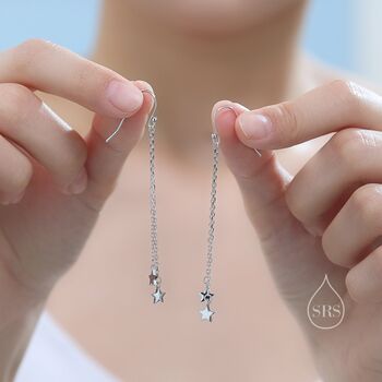 Sterling Silver Delicate Star Dangle Drop Hook Earrings, 2 of 11