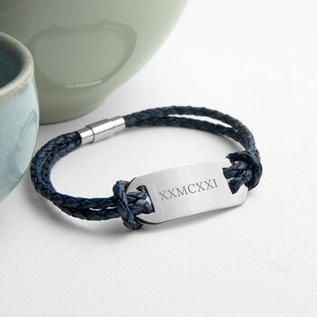 Personalised Men's Roman Numerals Leather Bracelet, 9 of 12