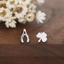 Mismatched Wishbone And Shamrock Leaf Stud Earrings In Sterling Silver, thumbnail 1 of 12