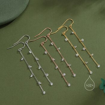 Sterling Silver Cz Cascade Drop Hook Earrings, 6 of 11