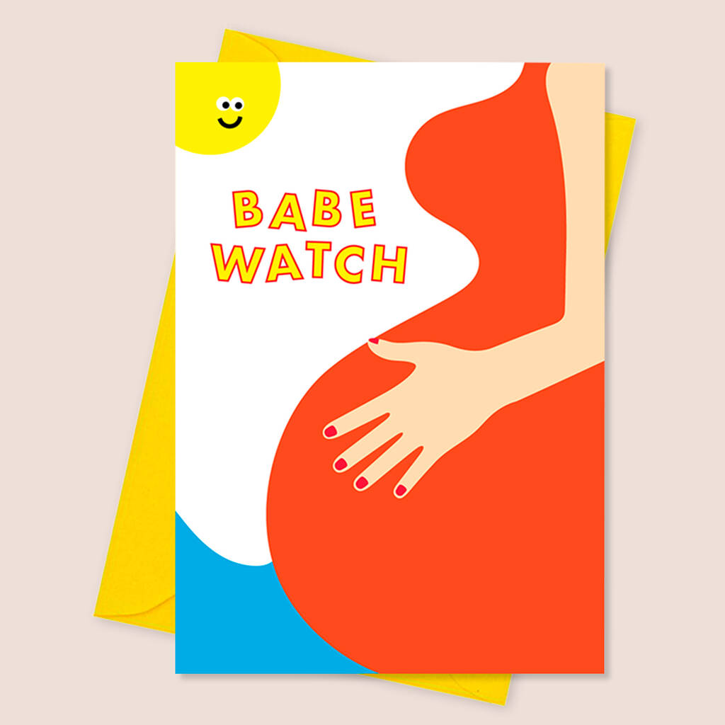 Babe Watch Funny Baby Bump Pregnancy Congrats Card, 1 of 2