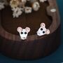Mouse Head Stud Earrings In Sterling Silver, thumbnail 1 of 12