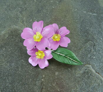 Pink Primrose February Birth Flower Brooch, 4 of 5
