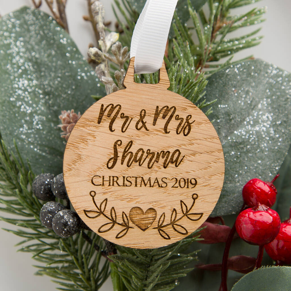 Personalised Christmas Couples Bauble Decoration By The Laser Engraving 