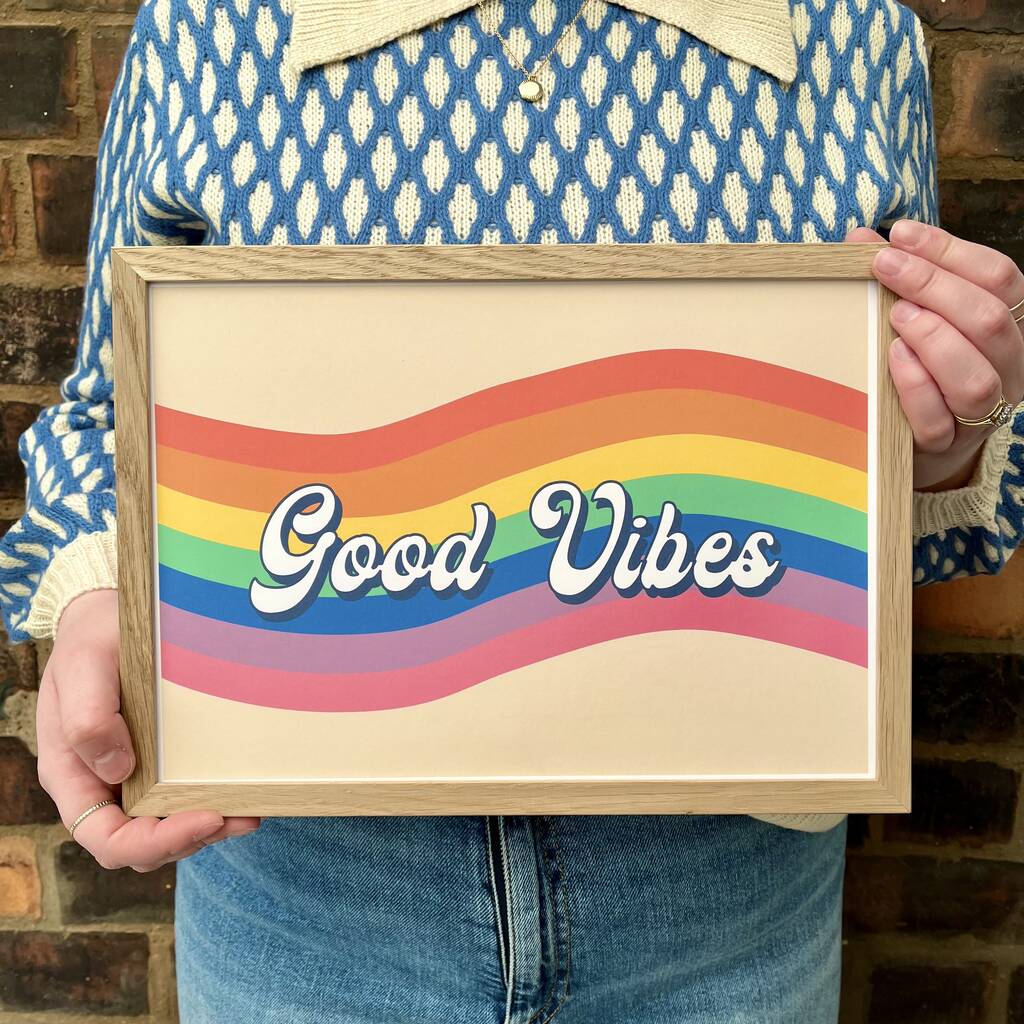 'Good Vibes' Rainbow Typography Print, 1 of 6