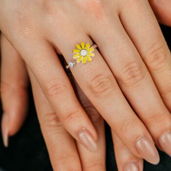 White Spinner Sunflower Floral Fidget Daisy Stress Ring, 2 of 9