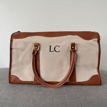 Personalised Lily Canvas And Faux Leather Holdall Duffle Bag, 3 of 9